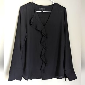 BLACK Long Sleeve Blouse with Ruffle